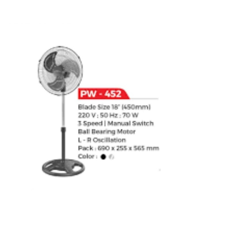 MASPION PW-452 Kipas Angin Berdiri Maspion Stand Fan PW 452 PW452 Power Fan Maspion 18inch