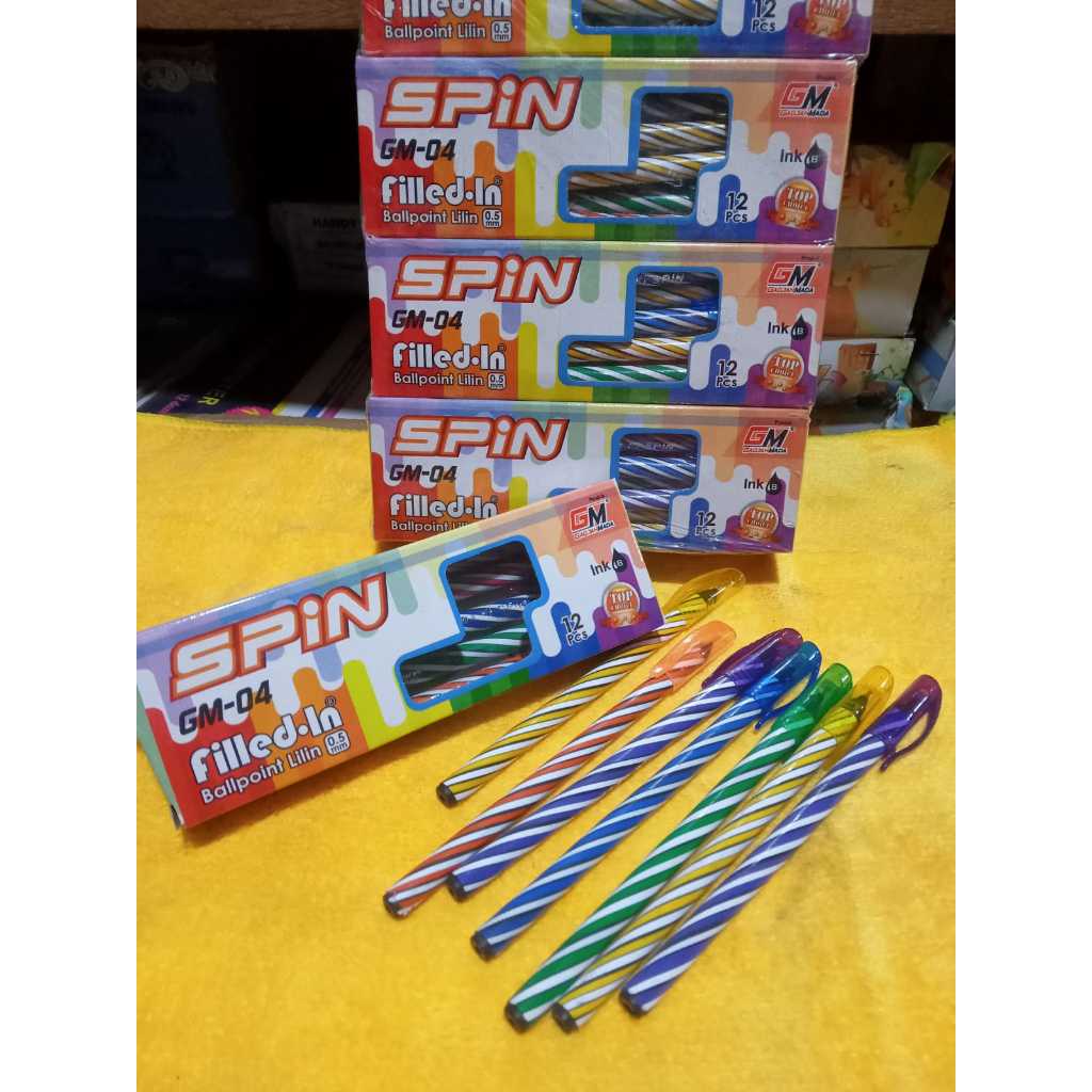 

(12 pcs) Ballpoint / Pulpen Ulir Spiral merk spin / bulpen Murah