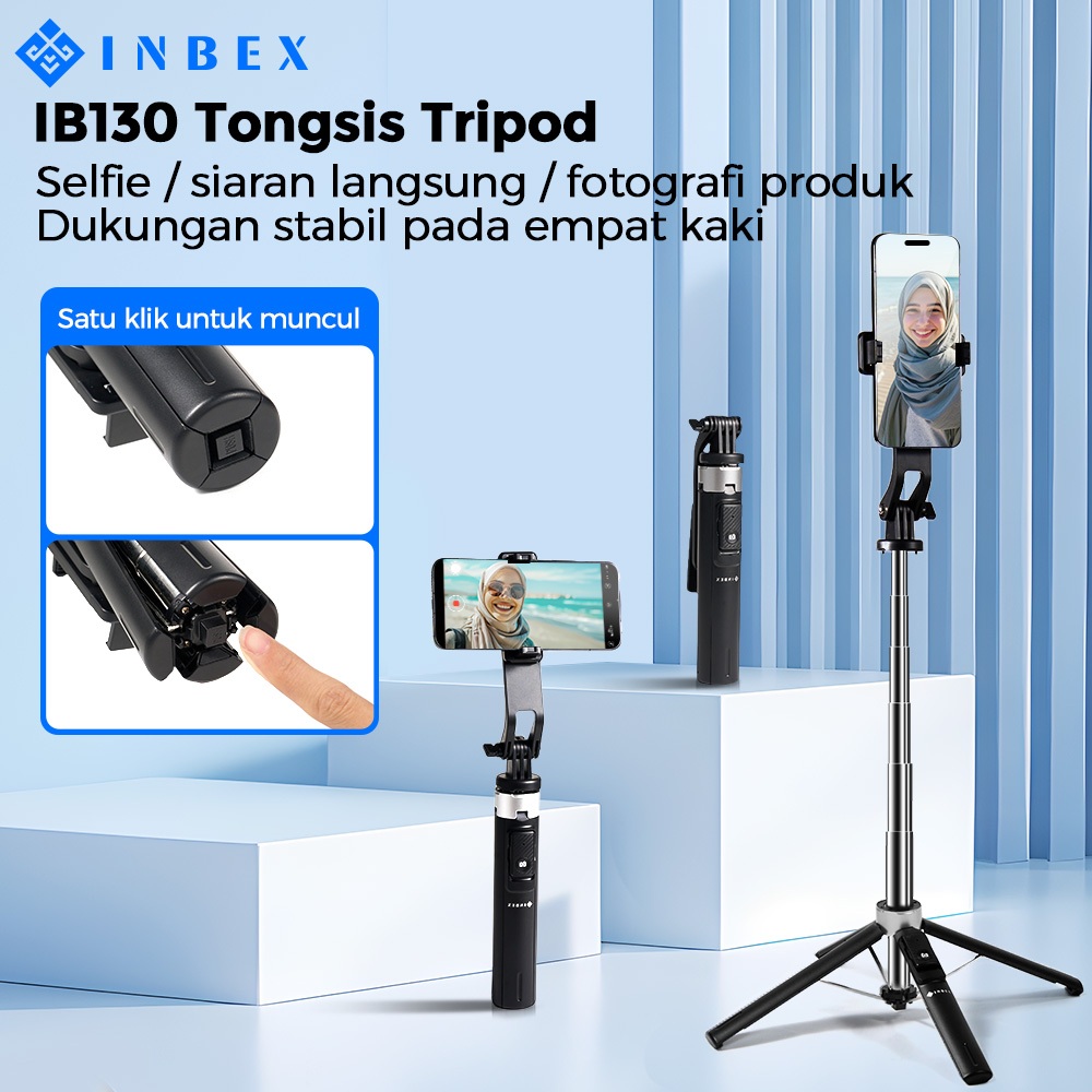 AIG INBEX IB130 Selfie Quadpod Tongsis Tripod 130cm Multifungsi Bluetooth Tripot Konten