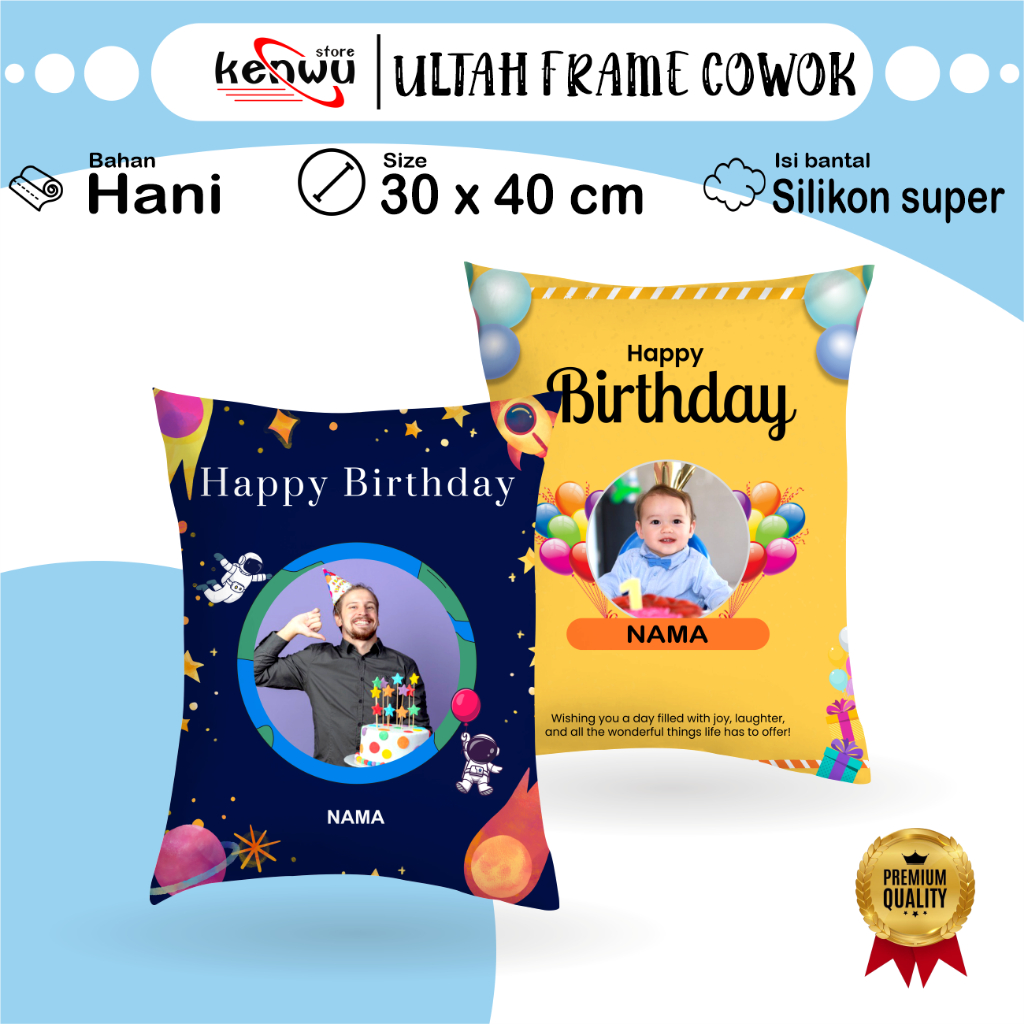 Kenwustore Bantal Ultah Custom Foto Frame Cowok 30x40 cm - Kado Ulang Tahun Cwok - Birthday Gift - B