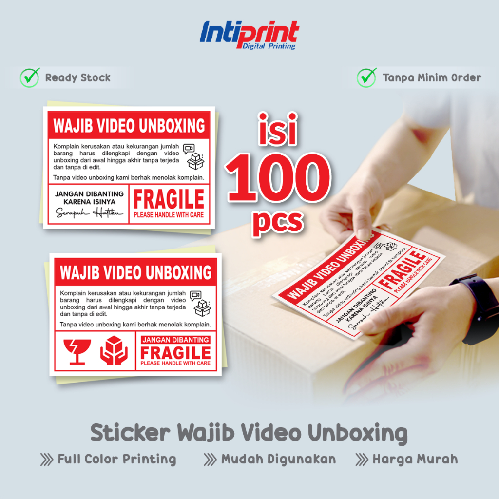 

Sticker Wajib Video Unboxing 100 pcs Stiker Vidio Unboxing / Sticker Paket Fragile Jangan Dibanting