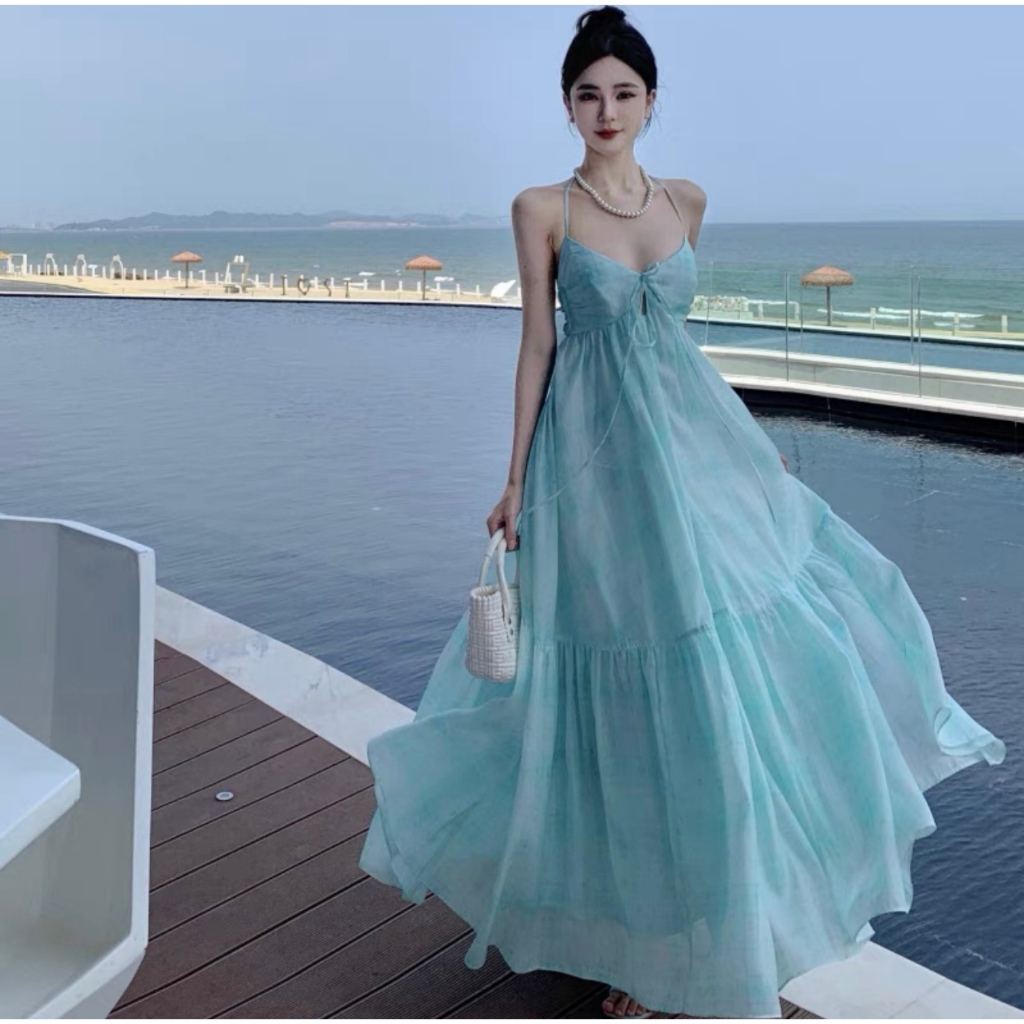 Dress pantai wanita beachwear women bali premium import hijau tosca murah fashion casual D0464