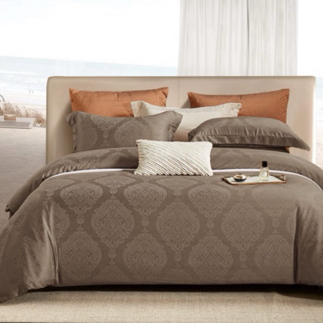 BIOSIBEDDING Sprei Bedcover Jacquard Sutra Organik Warna Taupe Coklat Minimalis - Sprei Duvet Cover 
