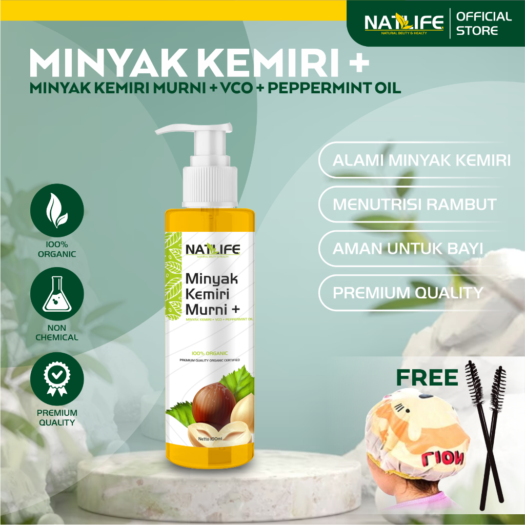 NATLIFE MINYAK KEMIRI MURNI PLUS (MINYAK KEMIRI + VCO + PEPPERMINT OIL) 100ML (BPOM SP-PIRT)