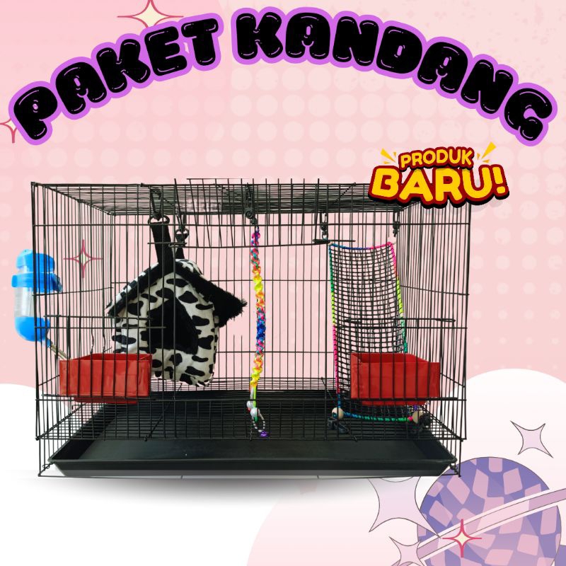 BISA Kandang Sugar Paket Kandang Sugar Glider Lengkap dengan Aksesoris Ukuran 47x30x33 cm Sugar Glid