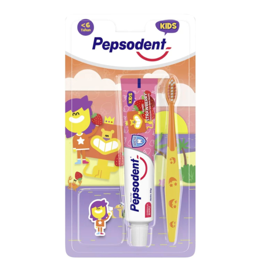 Pepsodent Kids Set Pasta Gigi + Sikat Gigi Anak Strawberry 45gr