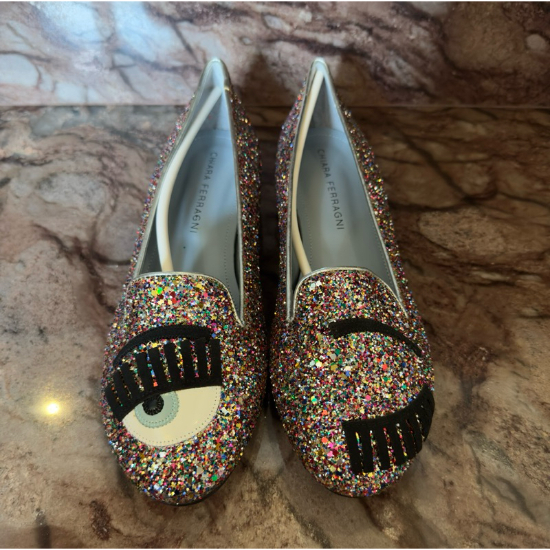 Chiara Ferragni Flirting Multicolor Glitter Flats Shoes