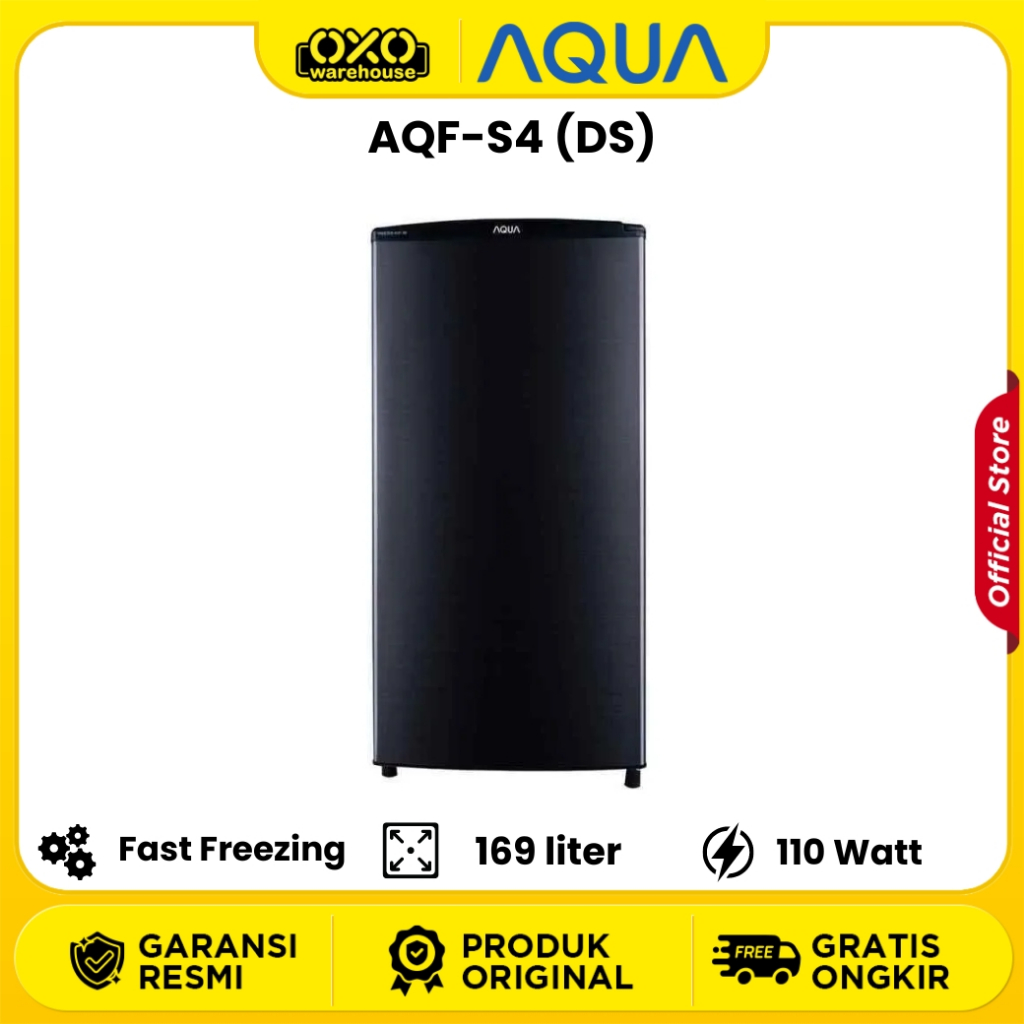 AQUA Freezer AQF-S4 (DS) Dark Silver 1 Pintu 121 L 4 Rak Low Watt Garansi Resmi