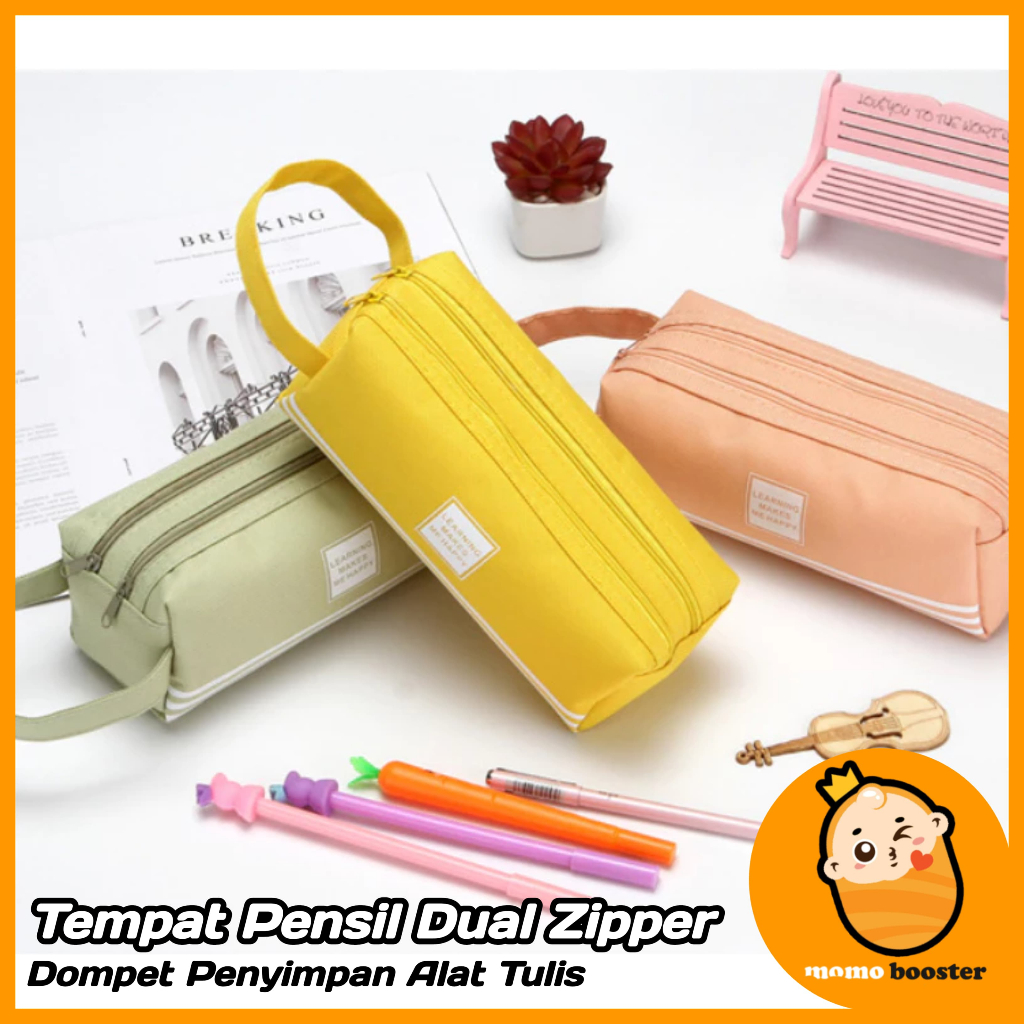 

MMBT TAS PENSIL DUA SISI RESLETING Double-layer Kapasitas Besar Portabel Tas Alat Tulis Resleting