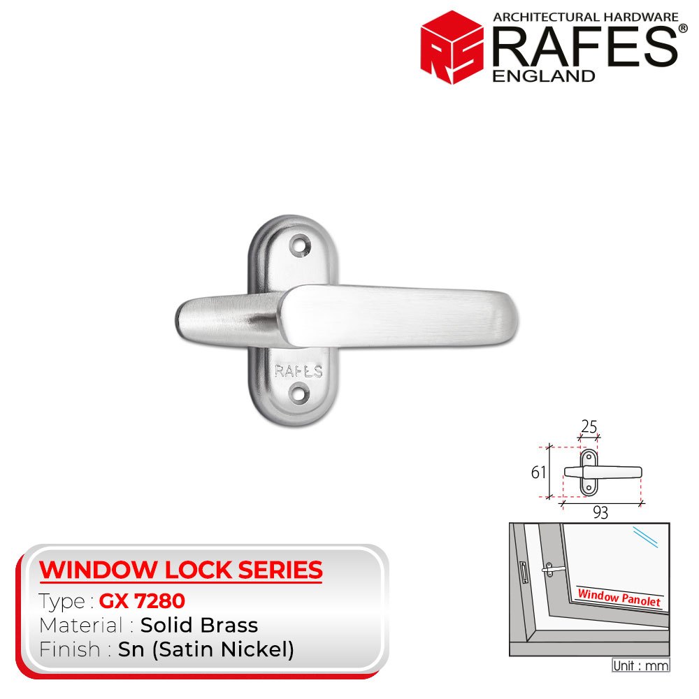 Kunci Jendela RAFES ENGLAND Solid Brass Satin Nickle
