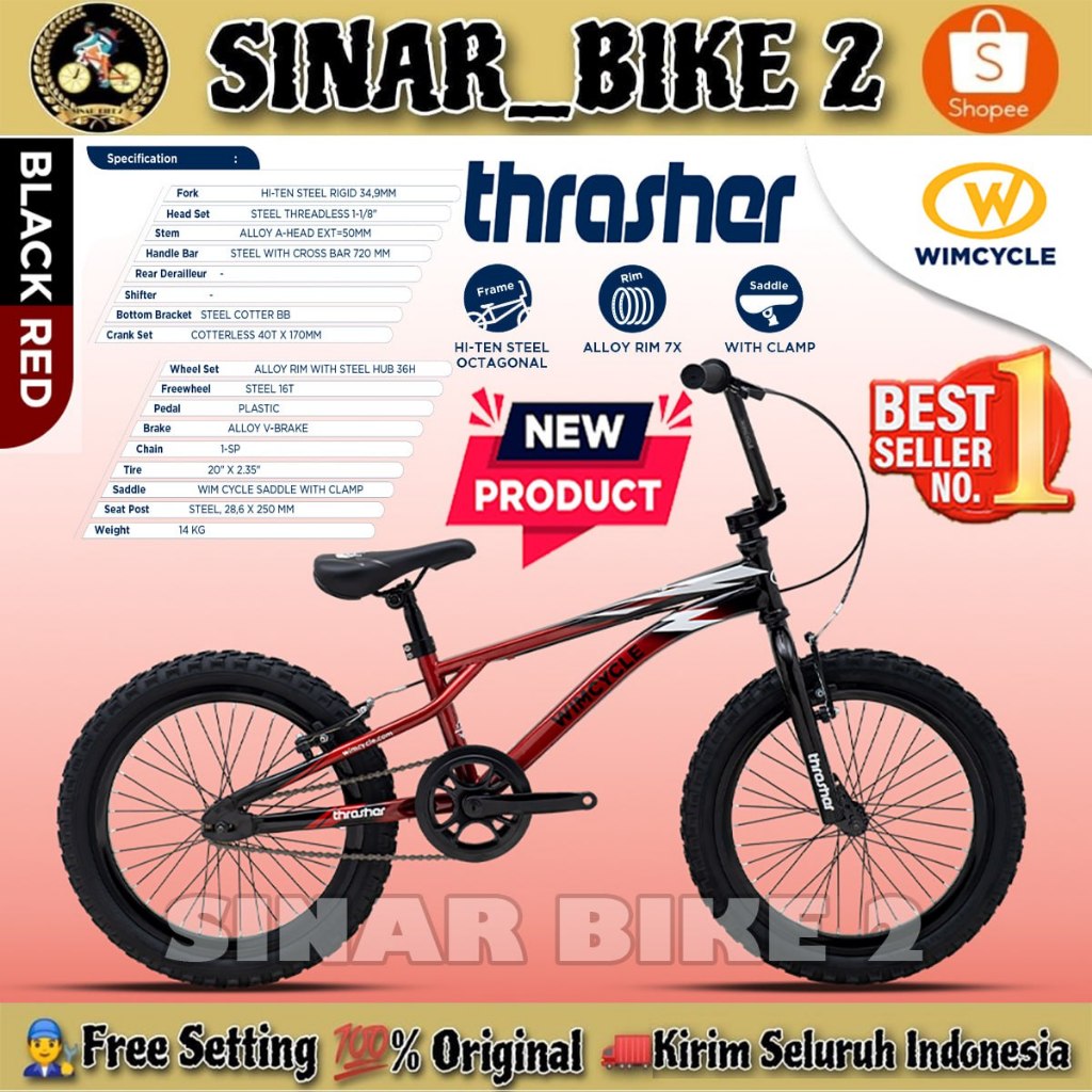 Sepeda Anak Laki BMX WIMCYCLE THRASHER X2 Ukuran 20 Inch Usia 8-12 Tahun
