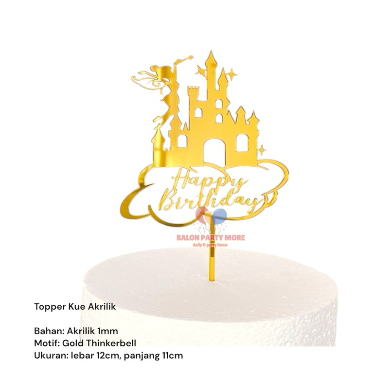 (FAIRY CASTLE) Cake Topper Happy Birthday Gold Silver Peterpan Thinkerbell / Topper Cake Dekorasi Ku