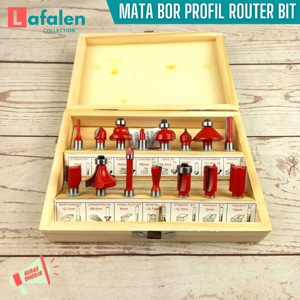 Mata Profil Kayu Router Bit Set 8mm 15 pcs / Mata Trimmer Kayu Carbide