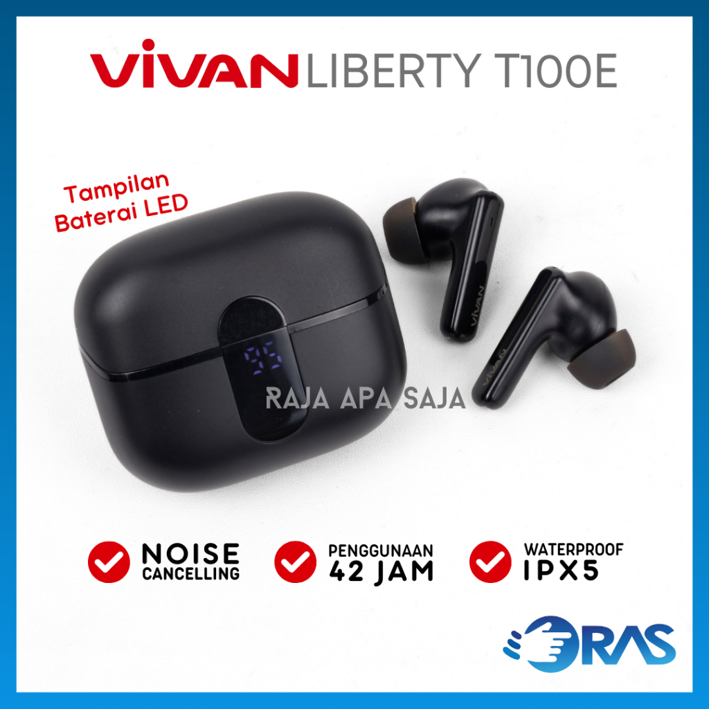 Headset Bluetooth TWS Noise Cancelling Earbuds Wireless Full Bass Stereo Vivan Liberty T100E