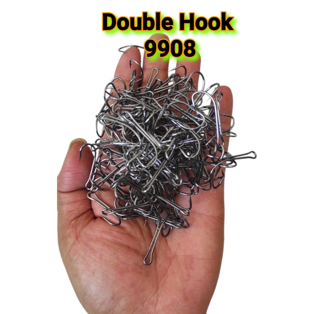 DOUBLE HOOK 9908 DOUBLE HOOK 4# 1# & 1/0  Isi 50 pcs Double Hook Soft frog Jump frog Kail Pancing