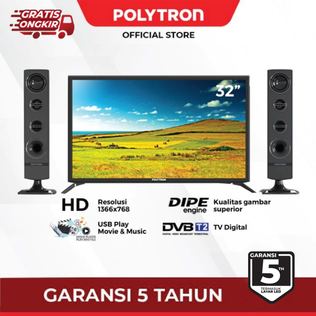 TV POLYTRON 32 INCH TOWER SPEAKER DIGITAL TV LED 32INCH 32TV1855