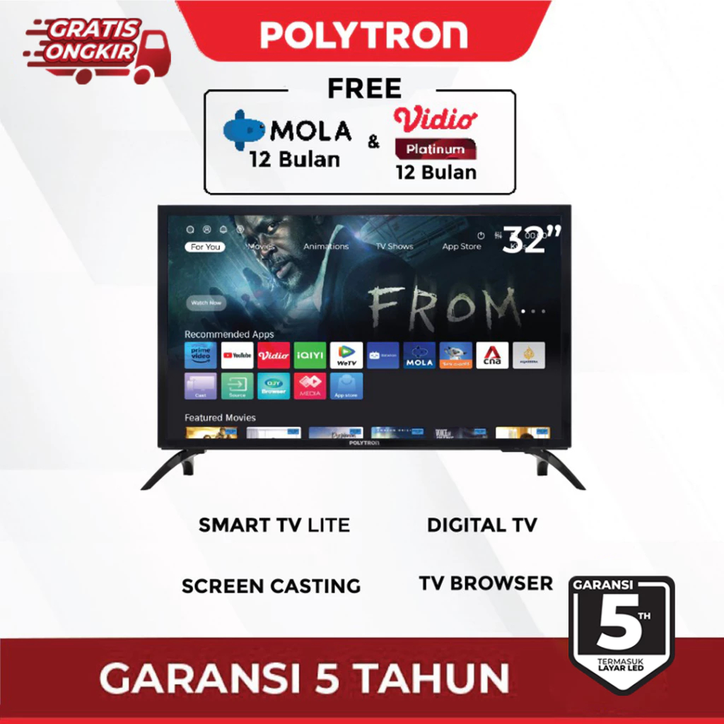 TV POLYTRON SMART TV 32 INCH DIGITAL TV LED 32INCH 32CV1869 PLD