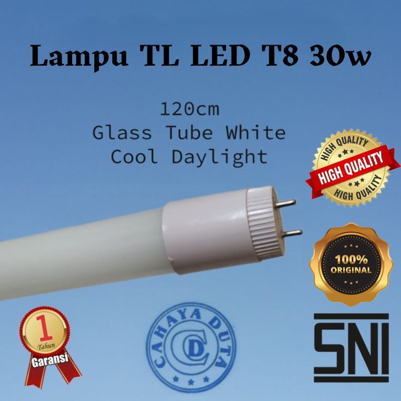 Lampu TL LED 30W 120cm T8 glass tube putih white