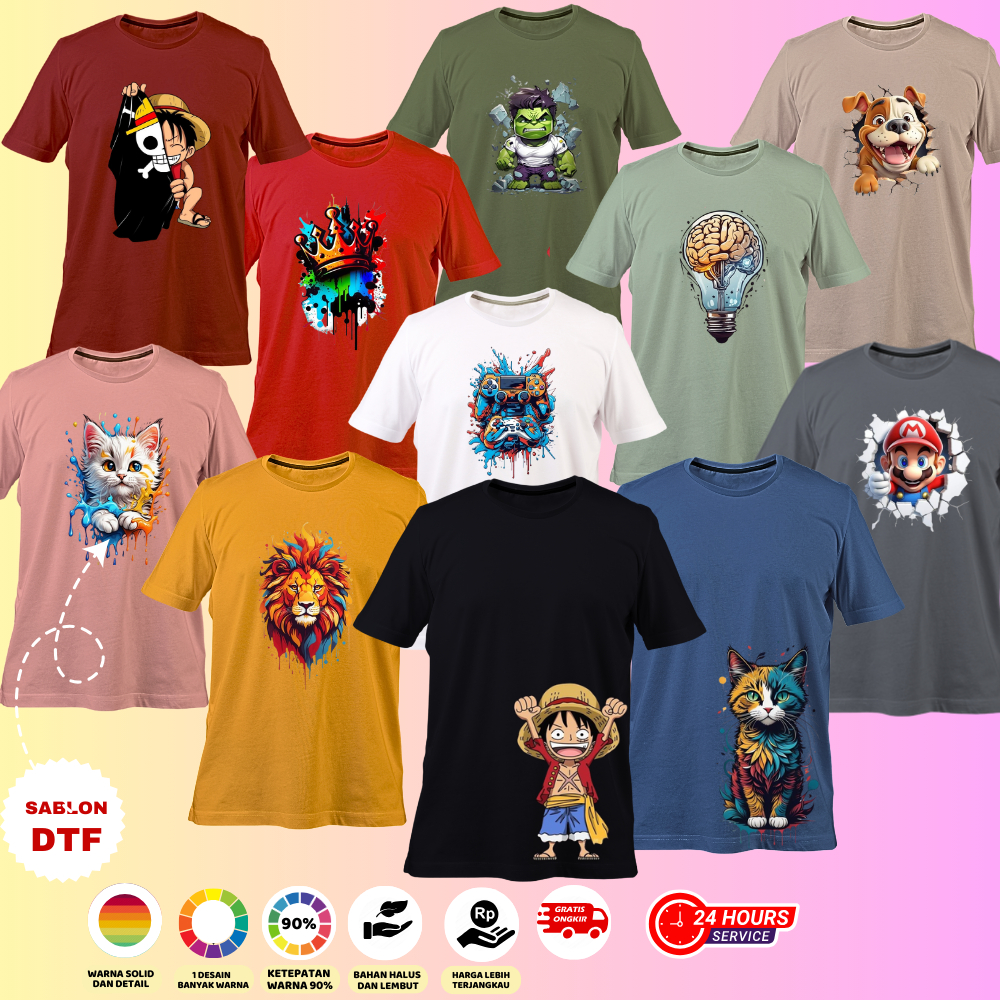 KAOS KARAKTER KEKINIAN SABLON DTF AWET FULL COLOUR