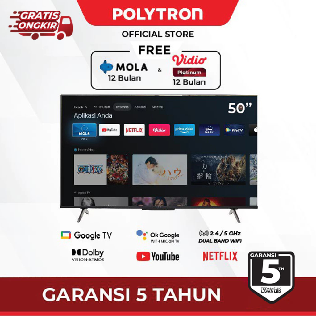 TV POLYTRON 50 INCH ULTRA HD 4K SMART GOOGLE TV ANDROID 50INCH 50UG5959 PLD