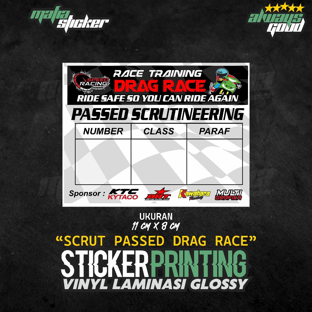 STICKER/STIKER PRINT SCRUT NO START DRAG RACE ROAD RACE BALAP RACING