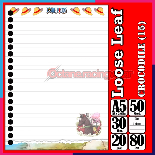 

Loose Leef Leaf A5 Isi 50 Lembar Binder Karakter Crocodile pasir Anime One PieceTerbaru Polos refil Refill Vol-21