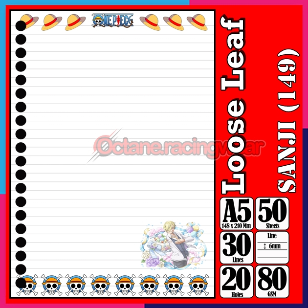 

Loose Leef Leaf A5 Isi 50 Lembar Binder Karakter Sanji Anime One PieceTerbaru Polos refil Refill Vol-41
