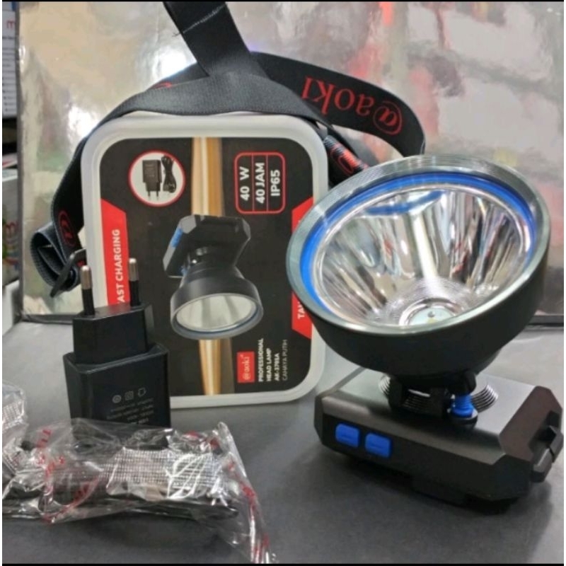 senter kepala Aoki cahaya putih AK-3701 40watt tahan 40jam Ip65