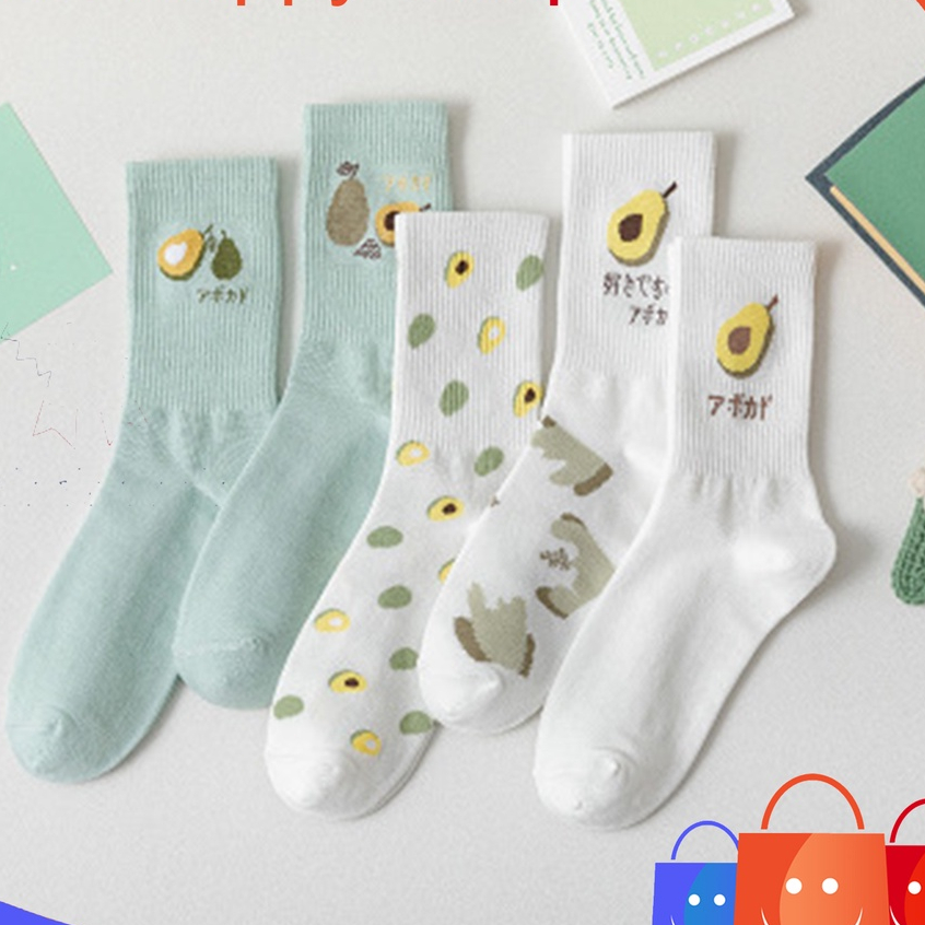 kaos kaki wanita panjang kk21 original impor katun motif alpukat pakaian stocking kaos kaki wanita k