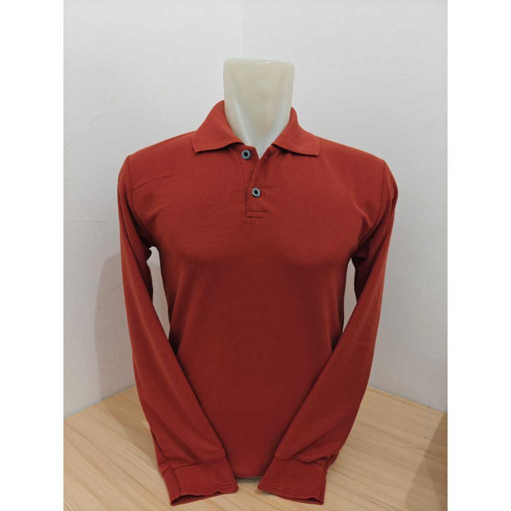 KAOS KERAH PRIA DAN WANITA LENGAN PANJANG PREMIUM LAKOS POLOS MERAH BATA