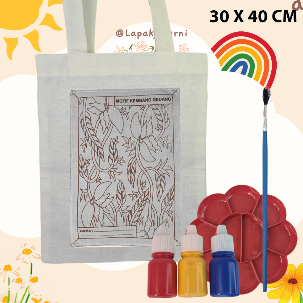 

Paket Alat Melukis Tote Bag Batik (30x40cm) untuk Pemula & Profesional – Kualitas Premium! paket kuas palet cat dengan media Totebag termurah