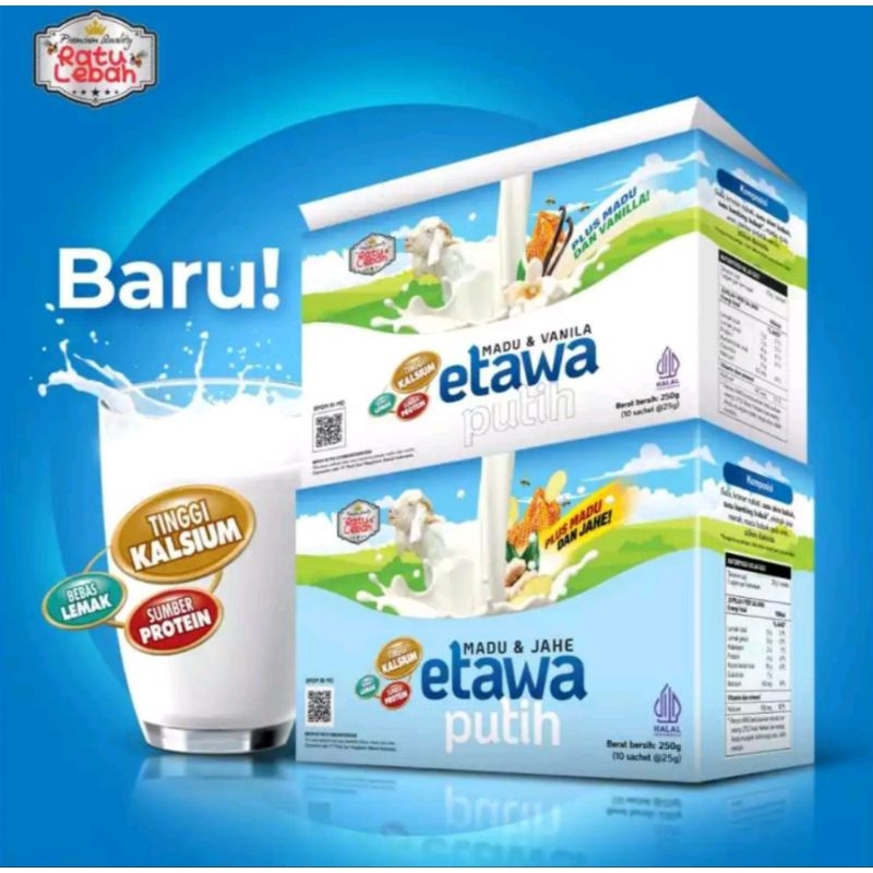 

Susu Kambing Etawa Putih Bubuk Plus Madu Jahe dan Vanila Ratu Lebah Isi 10 Sachet