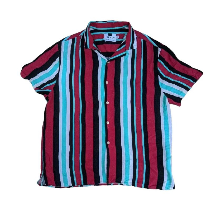 Kemeja topman loop collar stripe colourblock