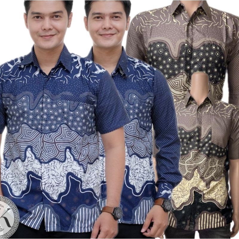 baju moderen rn store kemeja batik pria dewasa panjang pendek motif amborijin biru navi reguler fit 