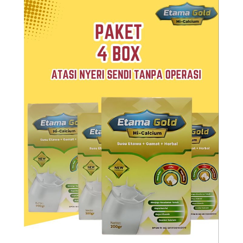 

( 4 BOX) Etama Gold Susu Etawa Plus Gamat Rekomendasi Ilmiah Atasi Nyeri Sendi & Tulang
