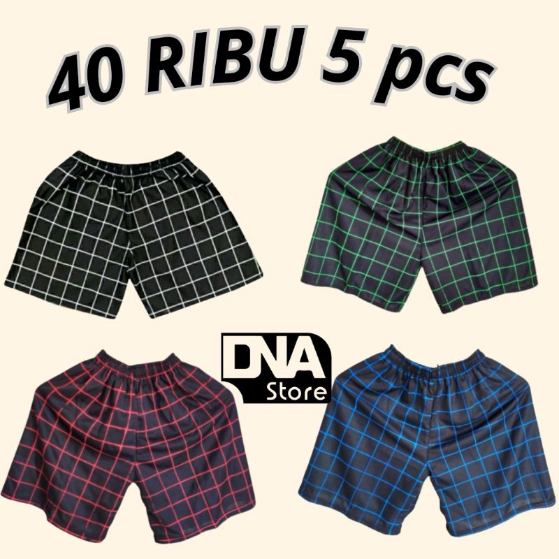 paket 5 & 13 pcs 100 ribuan celana boxer pria wanita pendek unisex motif kotak Tartan kolor promo