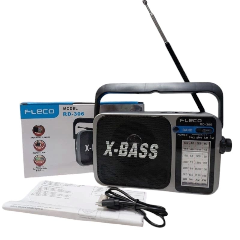 Radio FLECO Model RB-306 FM/AM/SW1-24 Band Speaker Radio Portable Cas