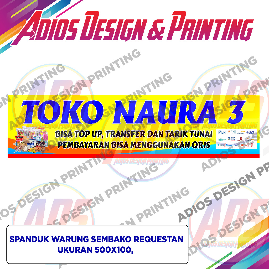 Spanduk warung atau toko sembako ukuran 500x100 cm