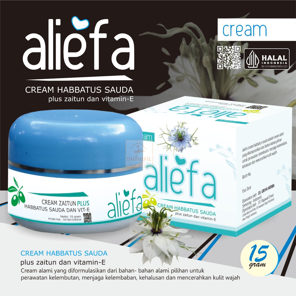 ALIEFA Cream Wajah Zaitun Plus Habbatus Sauda dan Vitamin E Krim Pelembab Berat 15 Gram