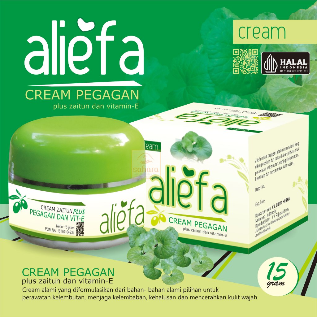 ALIEFA Cream Wajah Zaitun Plus Pegagan dan Vitamin E Krim Pelembab Muka Berat 15 Gram