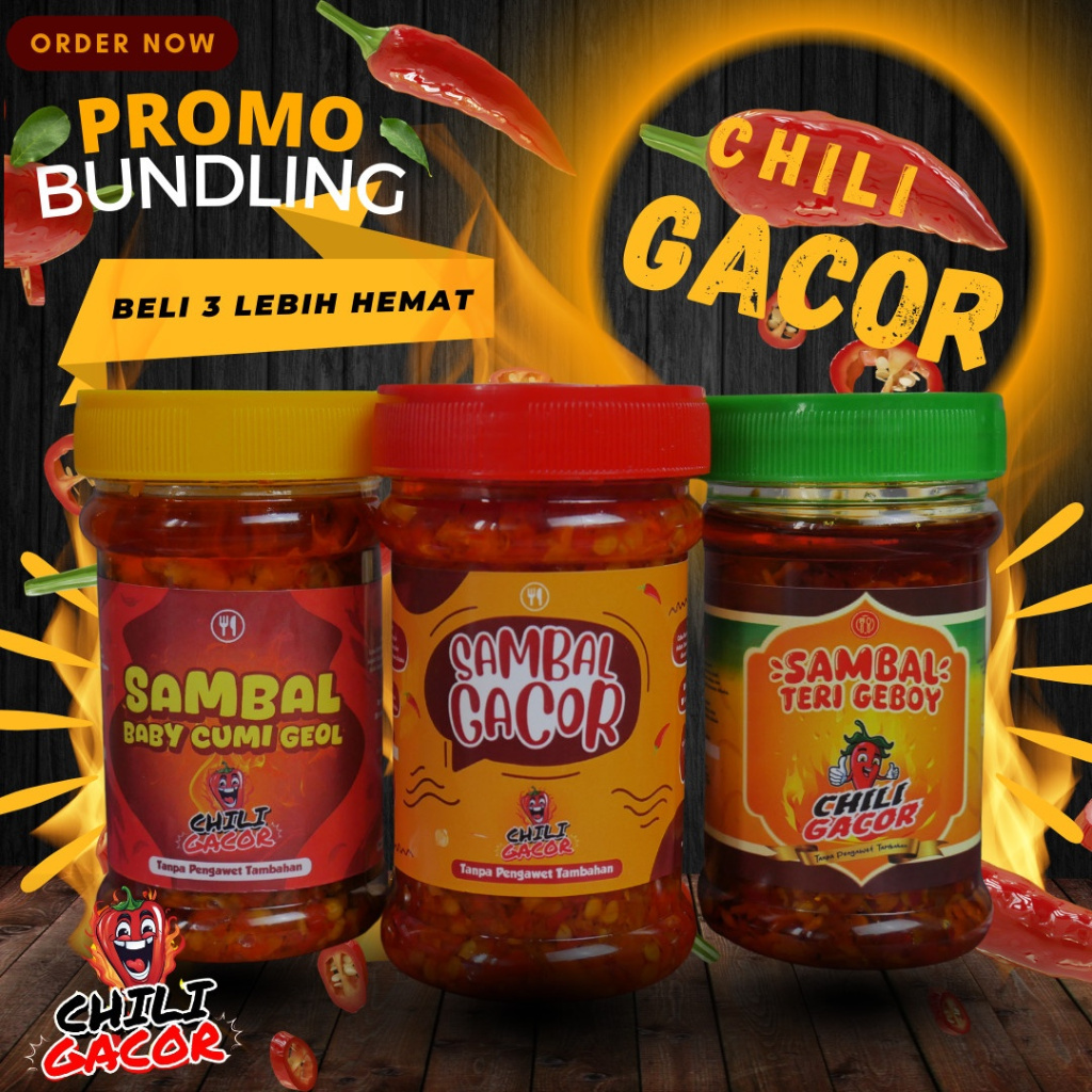 

Chili Gacor Combo Sambal Baby Cumi Geol, Sambal Teri Medan Geboy, Sambal Gacor Spesial Paket Sambal Bawang / Sambal Ijo 3 Botol Praktis