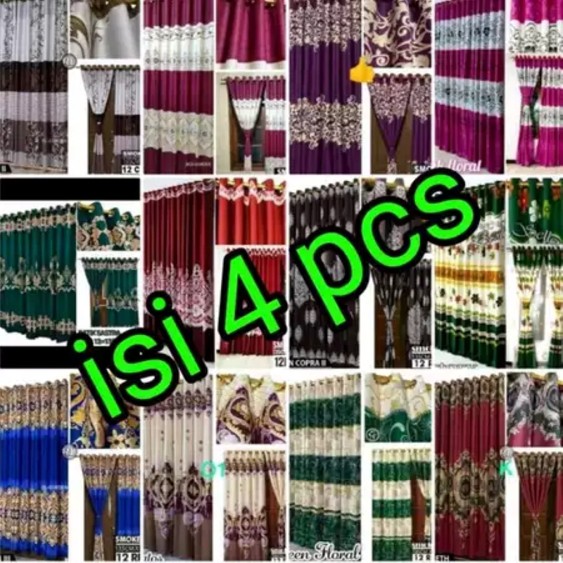 (Paket isi 4)gorden smokring 12ring  free tali gorden/gorden pintu jendela motip sultan gratis tali 