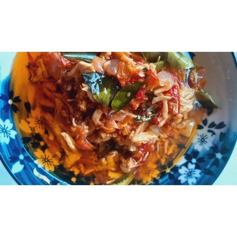 

Paket 2 Botol Sambal Ayam Suwir-Ayam Suwir Pedas-Lauk Sambal Ayam Suwir-160 gram