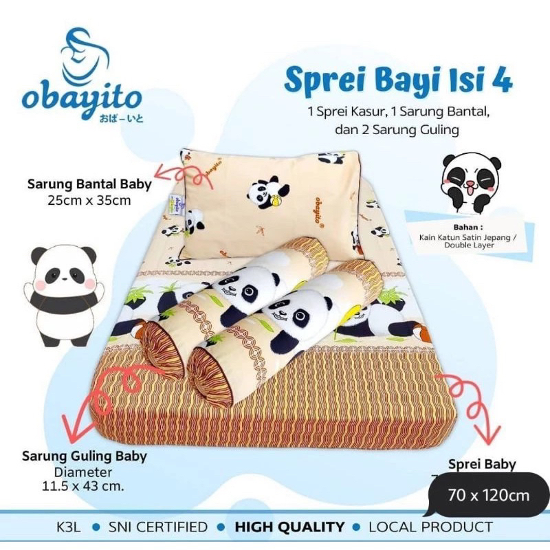 OBAYITO SPREY BABY SET ISI 4  UKURAN 70x120 ( 1 sprey + 1 sarung bantal + 2 sarung guling )