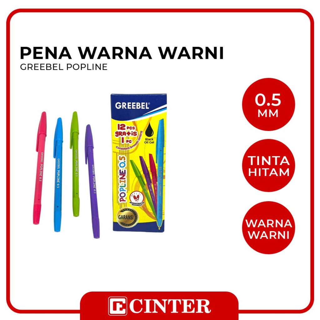 

GREEBEL - PENA / PULPEN / BALL POINT POPLINE 0.5 WARNA HITAM