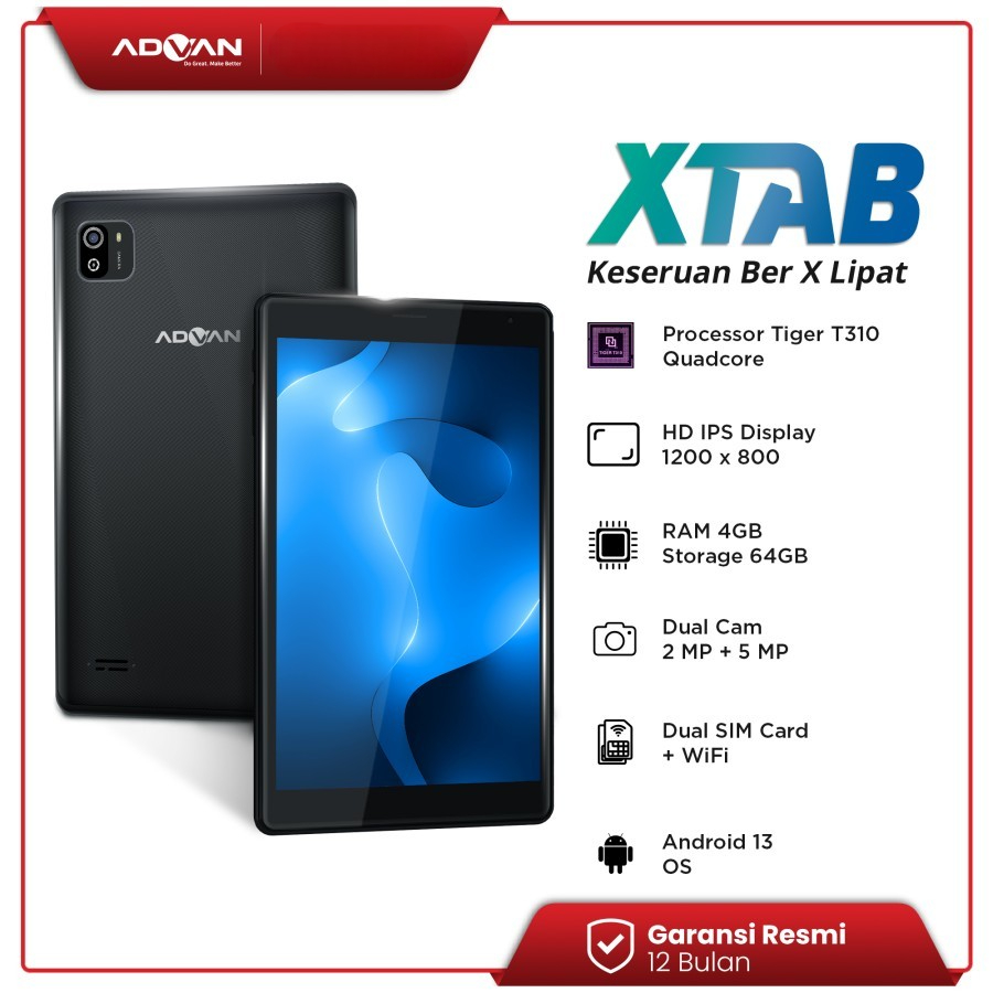 Tab ADVAN XTAB Ram 4GB ROM 64GB Unisoc T310 Quadcore 8" Tablet Android 13 Garansi Resmi