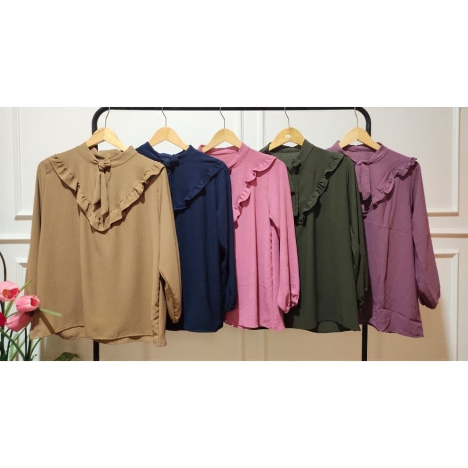 Blouse wanita crinkle airflow/Atasan crinkle airflow/Leher dasi Blouse JESI crinkle airflow