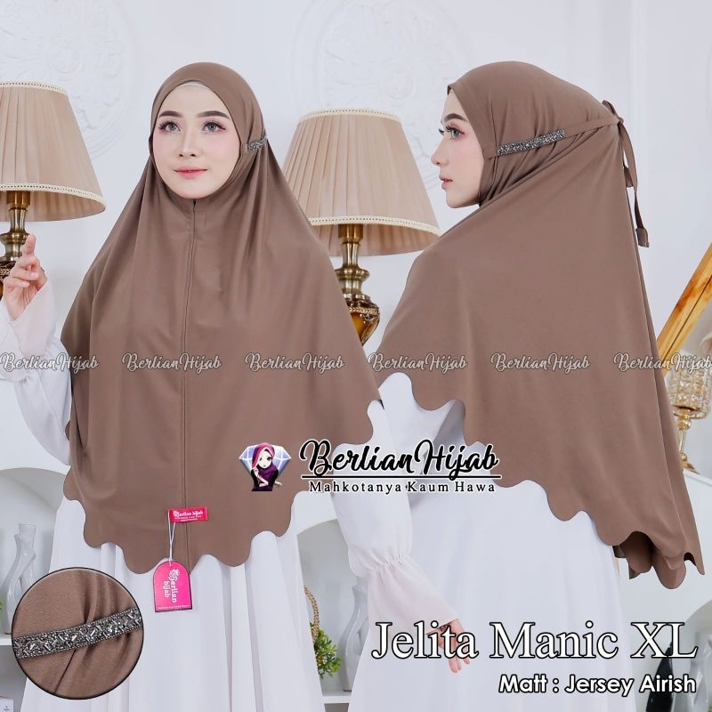 Hijab JELITA manic XL bergo/jilbab jumbo laser ori berlian