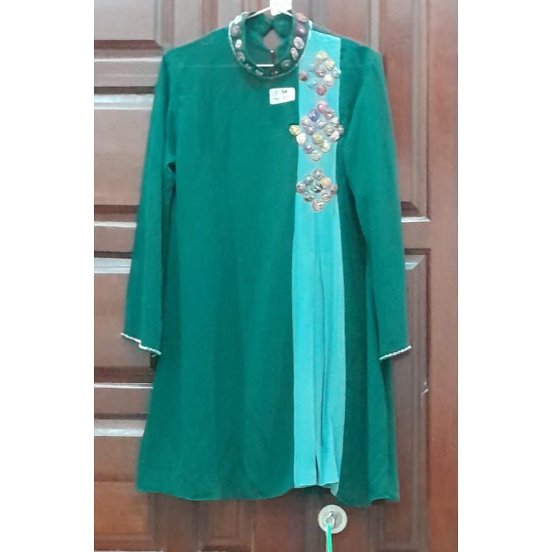 (COD)Sale preloved atasan gamis tunik wanita bahan sifon warna hijau botol/hijau tua