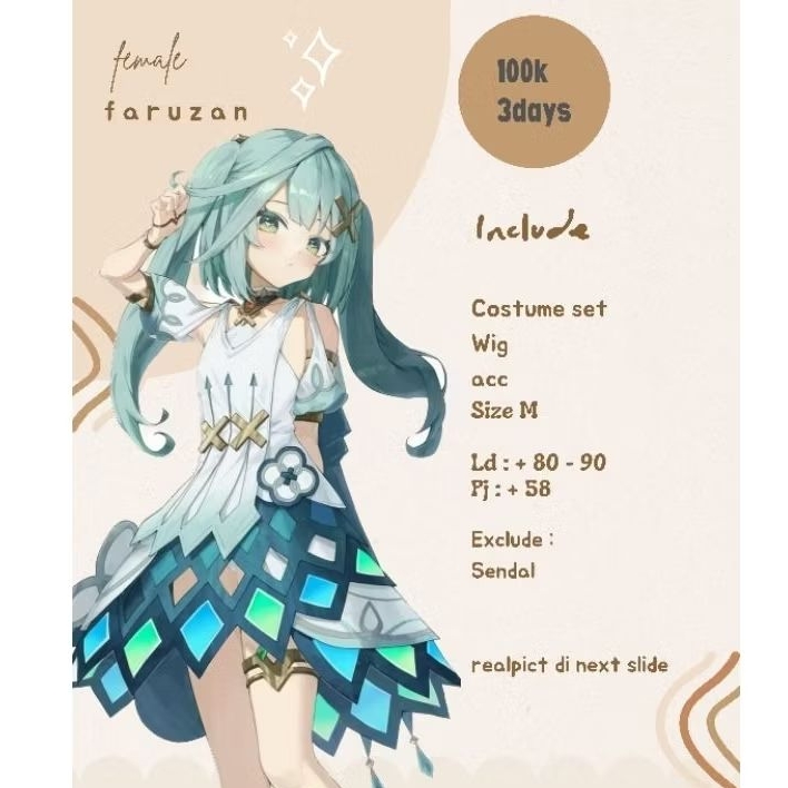 rental costum cosplay faruzan genshin